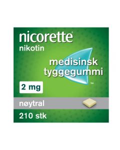 Nicorette tyggegummi med n&oslash;ytral smak 2 mg 210 stk