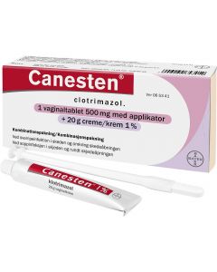 Canesten 1 dag vaginaltablett med applikator 500 mg Krem 1% 20g