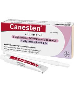 Canesten 1 dag vaginaltablett med applikator 500 mg Krem 1% 20g