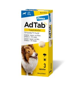 AdTab flått tyggetablett til hund 22-45kg 900mg, 3 stk.