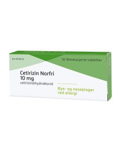 Cetirizin Norfri 10 mg filmdrasjerte tabletter 10stk