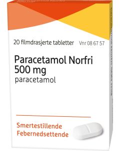 Paracetamol Norfri 500mg filmdrasjerte tabletter 20stk