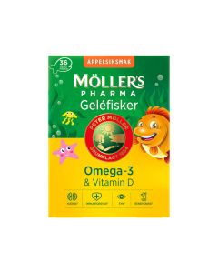 Möller’s Pharma Omega-3 og Vitamin D gelefisker med appelsinsmak 36 stk