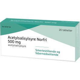 Acetylsalisylsyre Norfri 500 mg tabletter 20stk