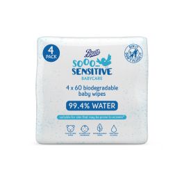 Boots Baby Soo Sensitive Water Wipes 4 x 60 Pack