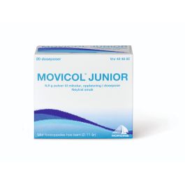 Movicol Junior pulver til mikstur, oppløsning i dosepose, nøytral smak, 20 stk