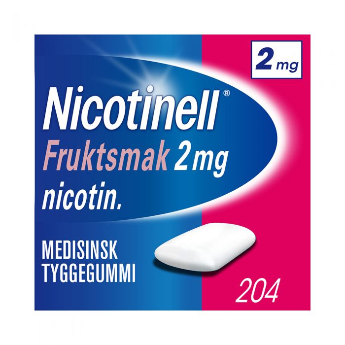 Nicotinell 2mg tyggis for røykeslutt Fruktsmak 204 stk