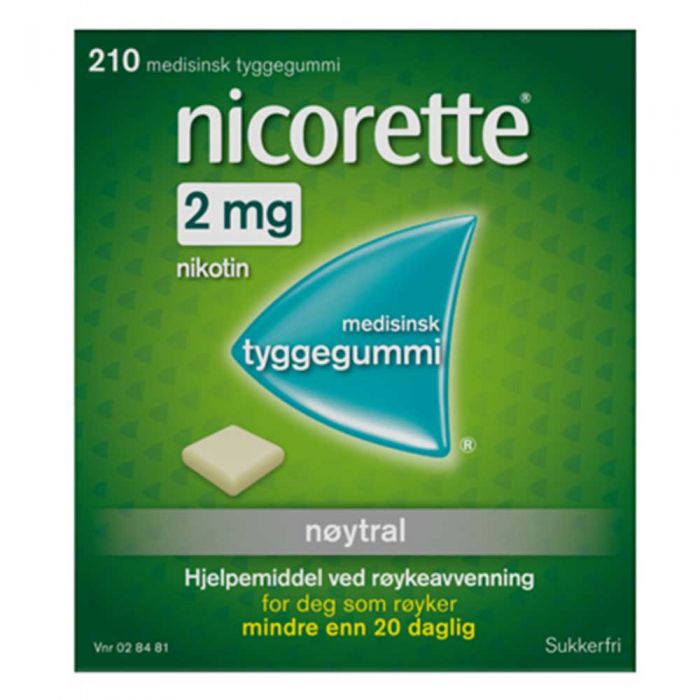 Nicorette tyggegummi med nøytral smak 2 mg 210 stk