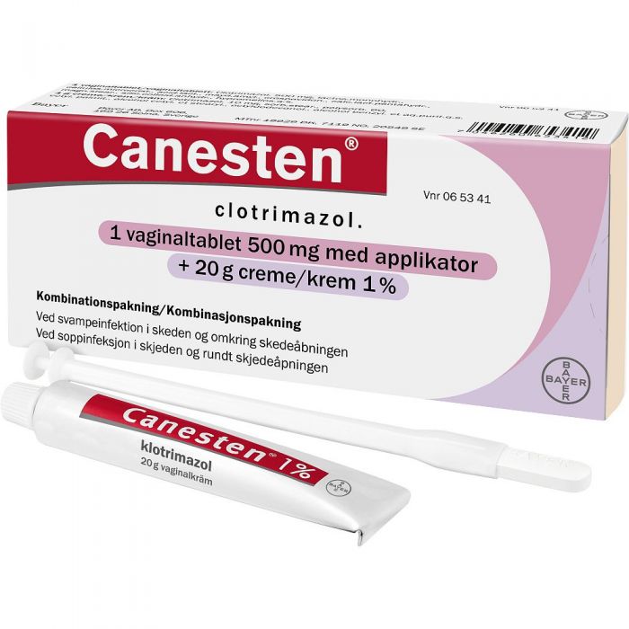 Canesten 1 dag vaginaltablett med applikator 500 mg Krem 1% 20g