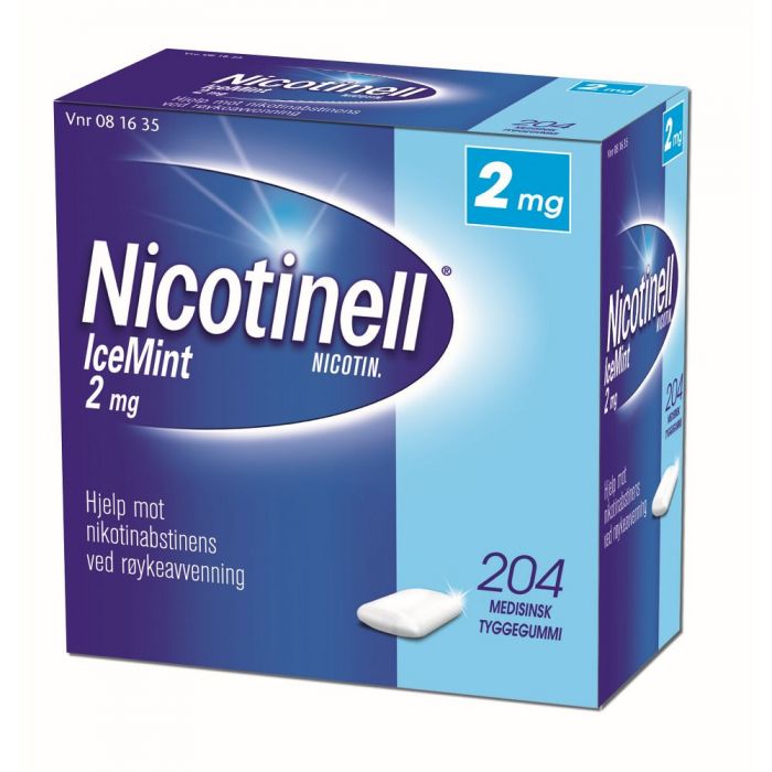 Nicotinell 2mg tyggis for røykeslutt Icemint 204 stk