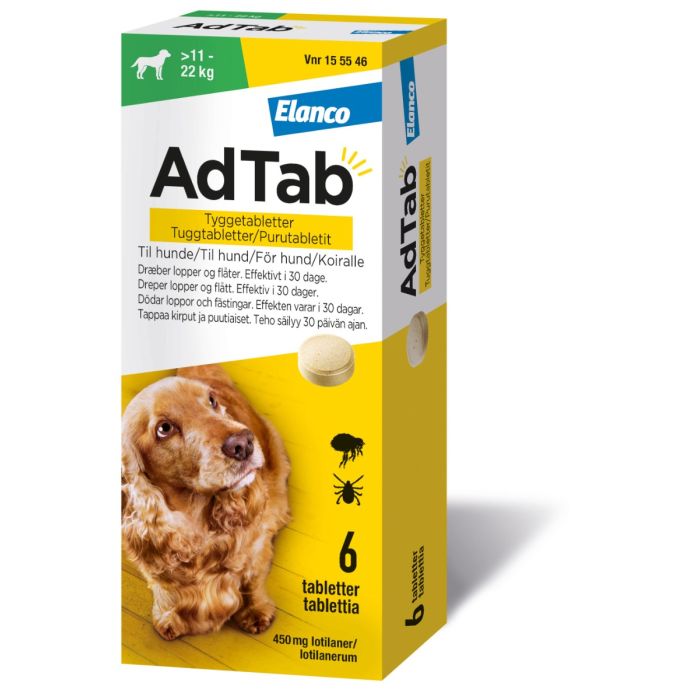 AdTab tyggetablett 450mg til hund (11-22kg), 6 stk.