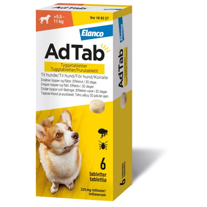 AdTab tyggetablett 225mg til hund (5,5-11kg), 6 stk.