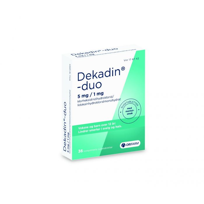 Dekadin-duo sugetablett 5 mg/1 mg, 36 stk. mentolsmak