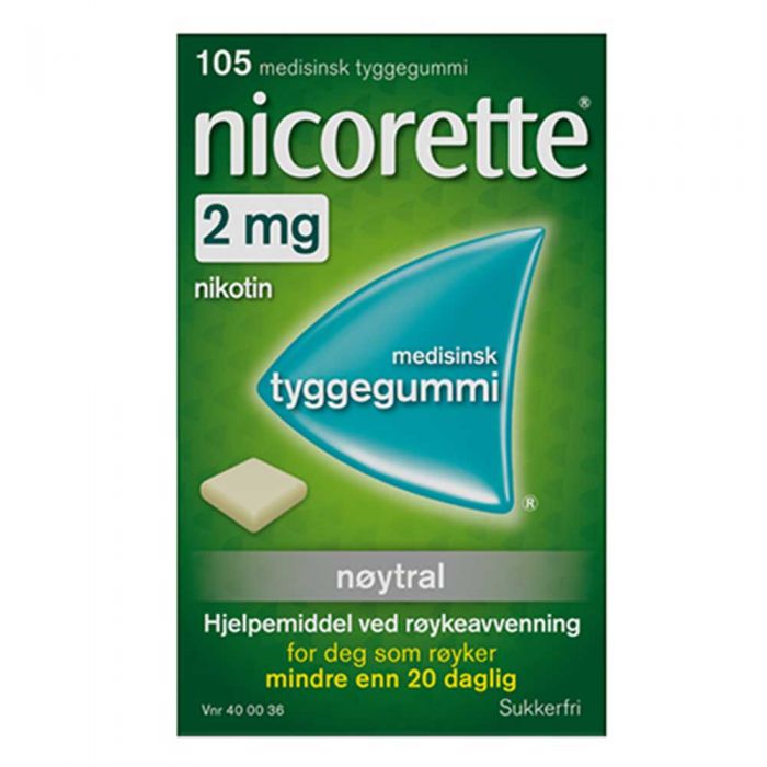 Nicorette tyggegummi nøytral 2 mg 105 stk