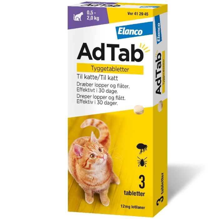 AdTab flått tyggetablett til katt 0,5-2kg, 12mg, 3 stk.