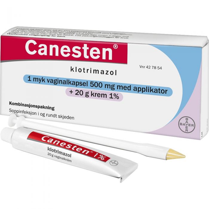 Canesten vaginalkapsel med applikator 500mg krem 1% 20g, 1 dag