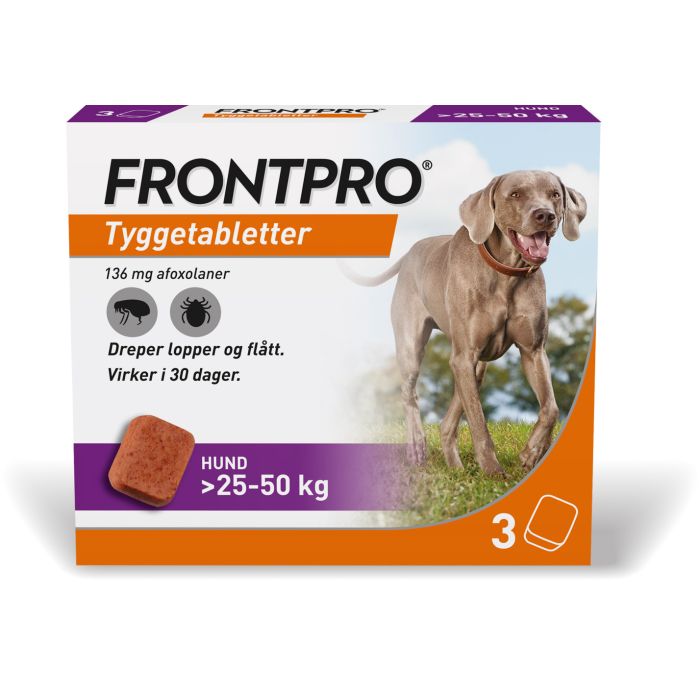 Frontpro flått tyggetablett til hund 25-50kg 136mg, 3 stk