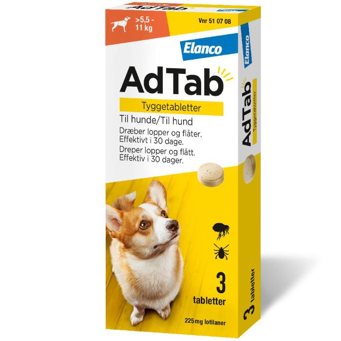 AdTab flått tyggetablett til hund 5,5-11kg 225mg, 3 stk.