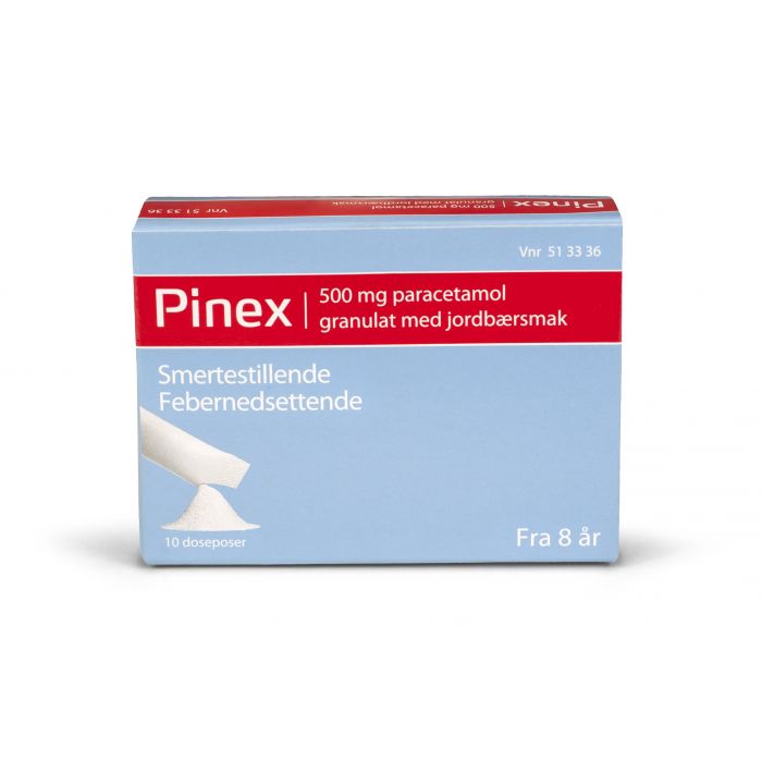 Pinex granulat Jordbær 500 mg 10 stk