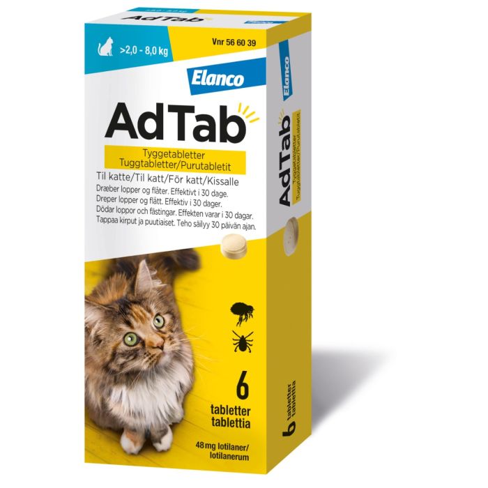 AdTab tyggetablett 48mg til katt (2-8kg), 6 stk.