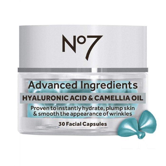 No7 Advanced Ingredients HYALURONIC ACID & CAMELLIA OIL Facial Capsules 30stk