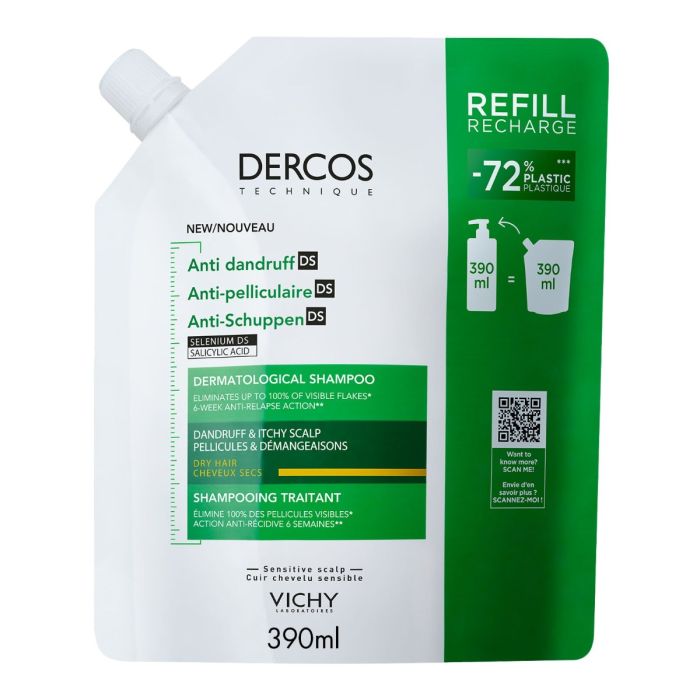 Vichy Dercos flass sjampo tørr hodebunn refill 390ml