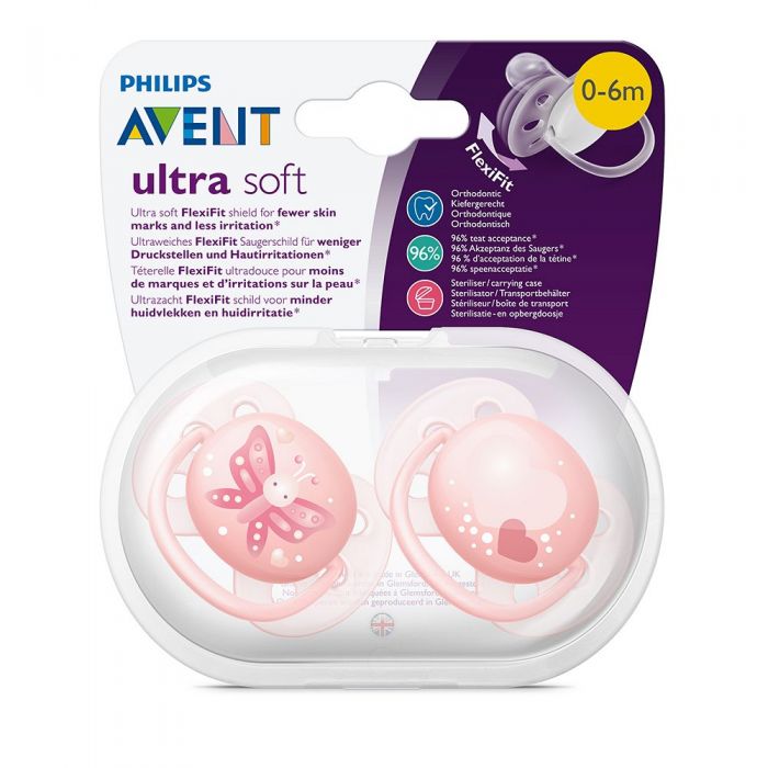 Philips Avent Ultrasoft Narresmokk Rosa 0-6m 2stk