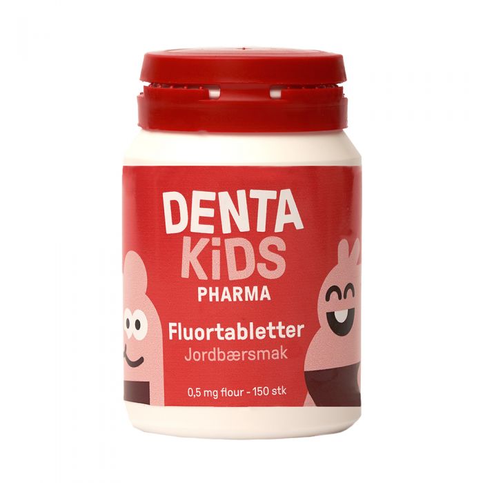 DentaKids Pharma fluortabletter med jordbærsmak 150 stk