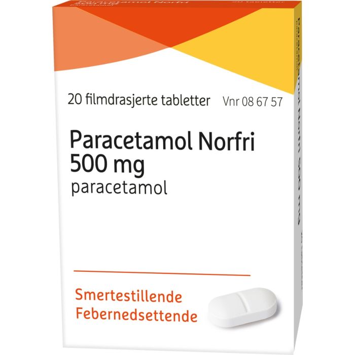 Paracetamol Norfri 500mg filmdrasjerte tabletter 20stk