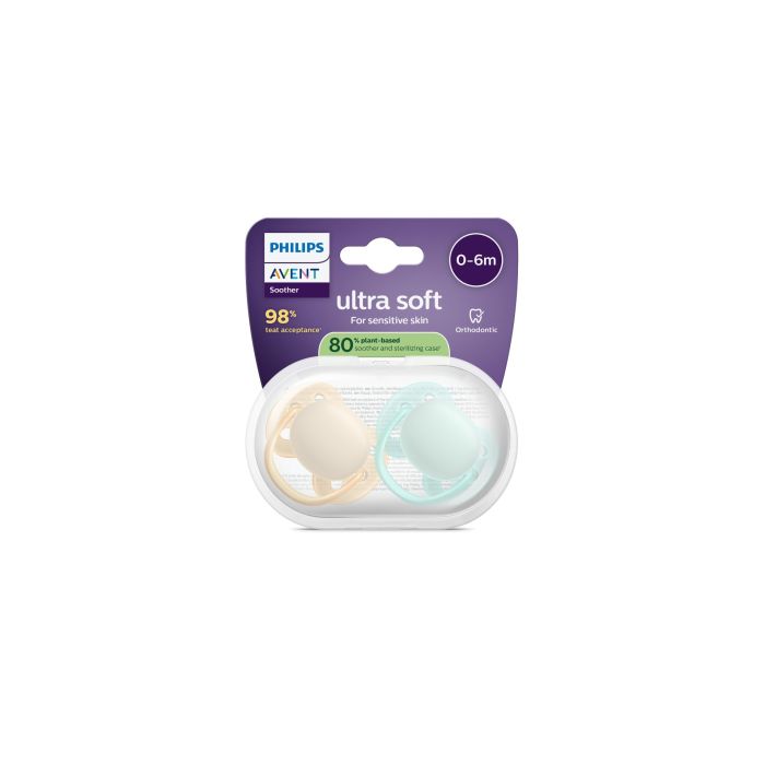 Philips Avent Ultra Soft 0-6 måneder Beige/Turkis, 2 stk