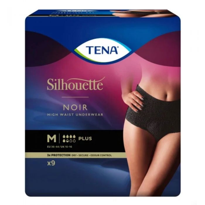 TENA Silhouette Plus High Waist Sort, buksebleie, M, 9 stk