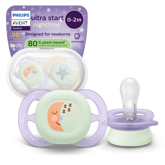 Philips Avent Ultra Start Night 0-2 måneder Lilla/Oransje, 2stk