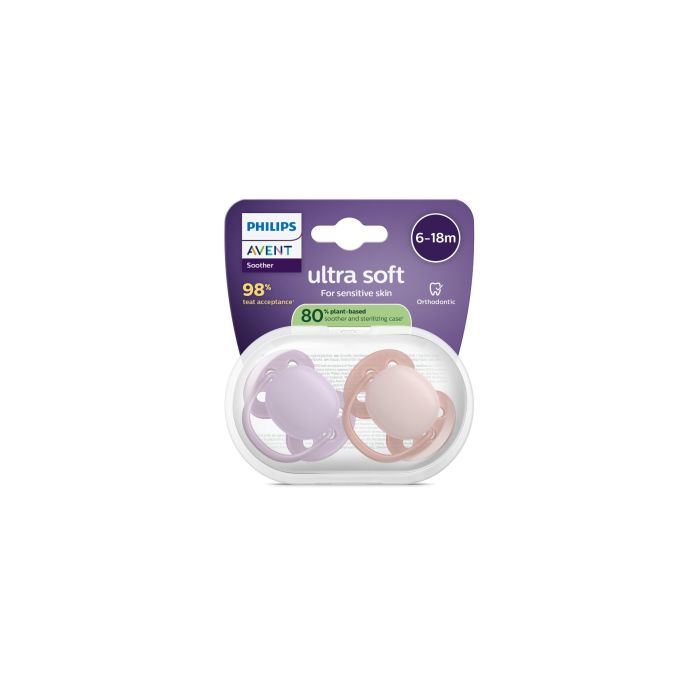 Philips Avent Ultra Soft 6-18 måneder Rosa/Lilla, 2 stk