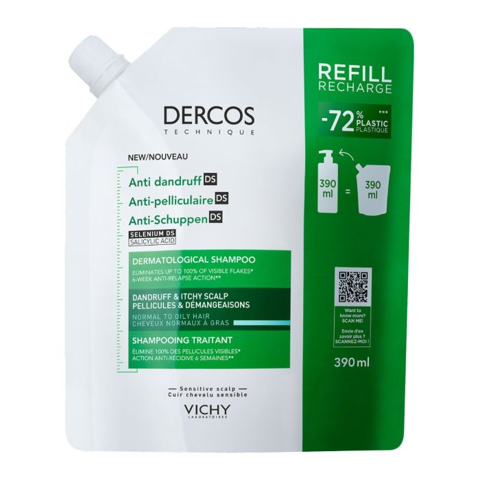 Vichy Dercos flass sjampo normalt/fett hodebunn refill 390ml
