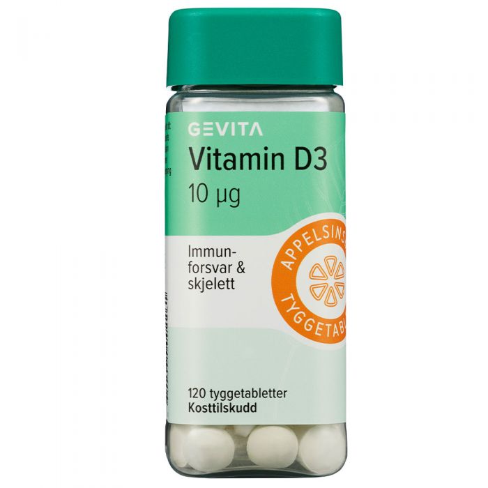 Gevita Vitamin D3 10 µg tyggetabletter med appelsinsmak 120 stk