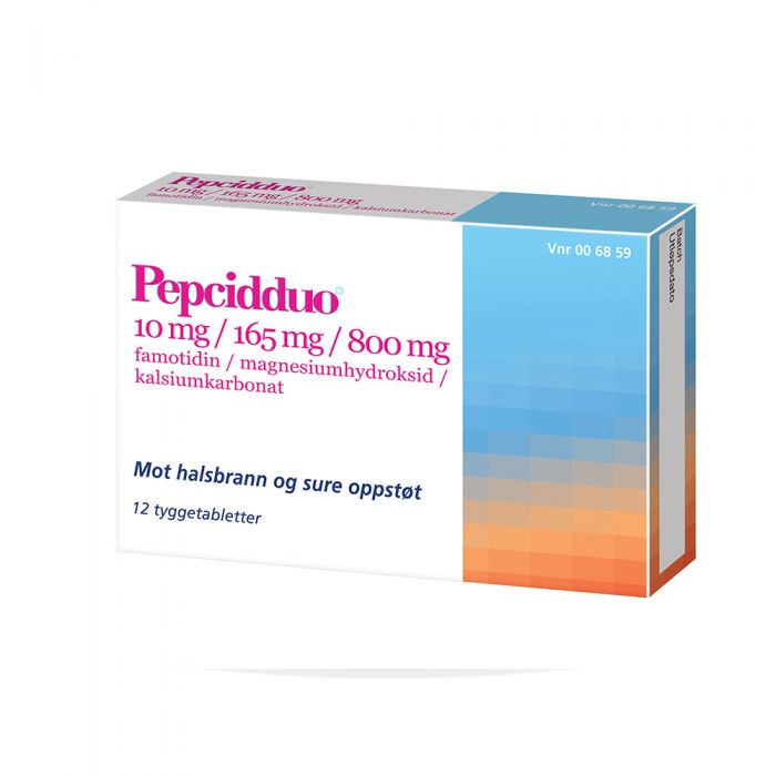 Pepcidduo Tyggetab 10 mg/165 mg/800 mg