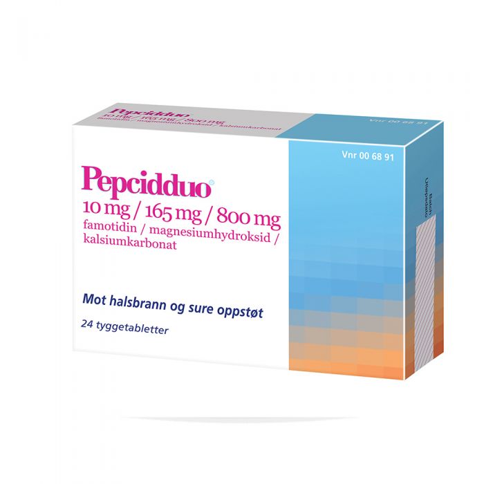 Pepcidduo Tyggetab 10 mg/165 mg/800 mg