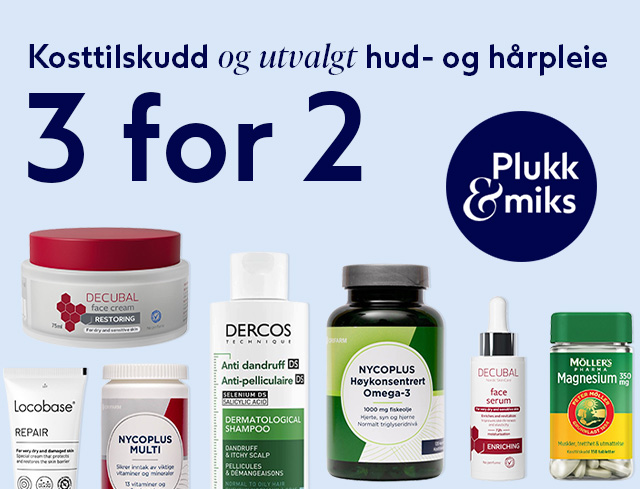 3 for 2 p&aring; kosttilskudd, hudpleie og h&aring;rpleie