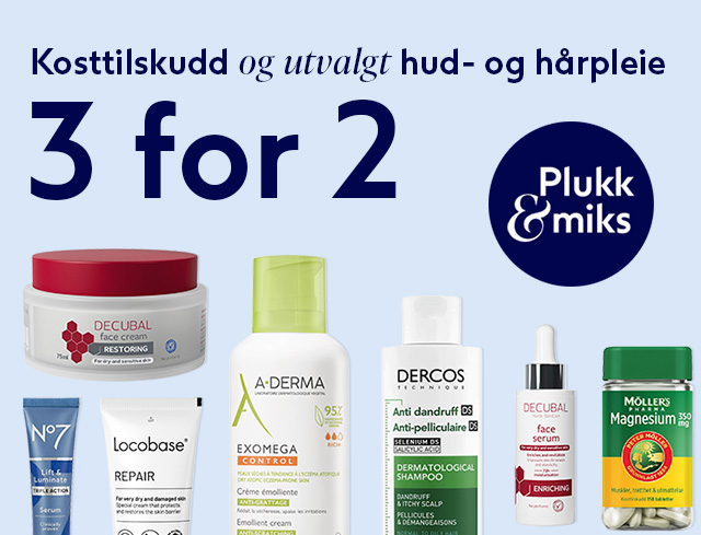 3 for 2 p&aring; kosttilskudd, hudpleie og h&aring;rpleie