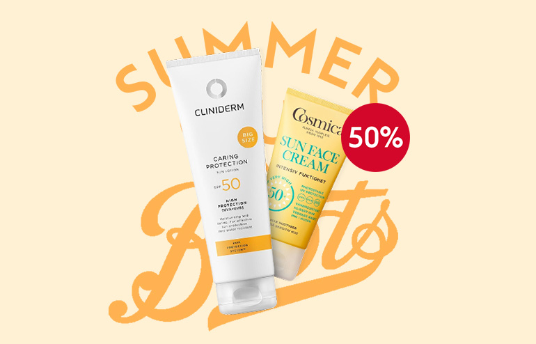 Solkrem fra Clinidern og Cosmica 50% hos Boots Apotek 
