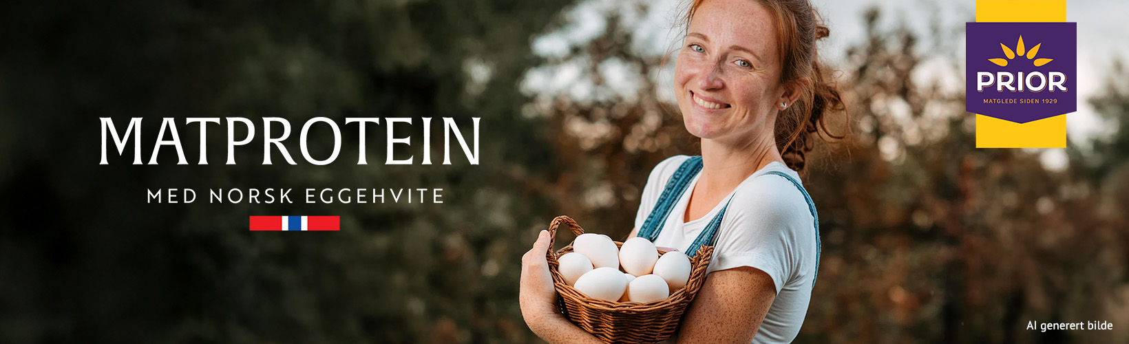 Dame med en kurv med egg som brukes for &aring; lage proteinpulver