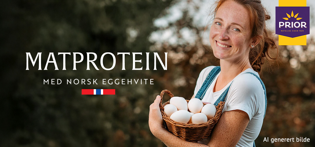 Dame med en kurv med egg som brukes for &aring; lage proteinpulver