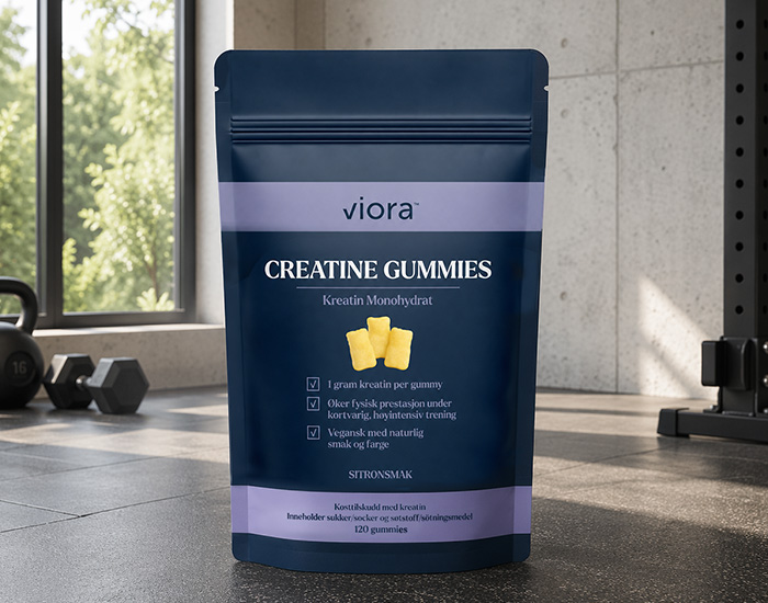 kreatin gummies pose plassert i et treningssenter
