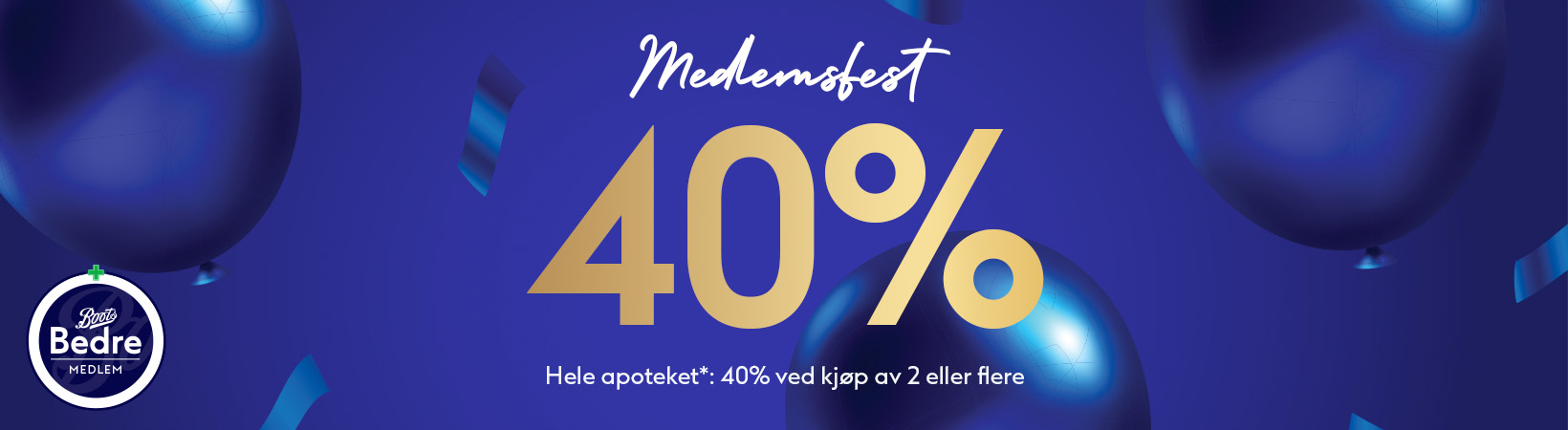 Medlemsfest hos Boots Apotek: 40% på utvalgte varer når du kjøper 2 eller flere