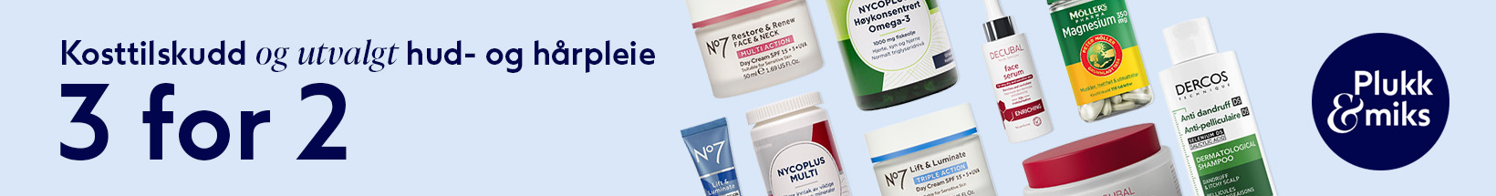 3 for 2 p&aring; kosttilskudd, hudpleie og h&aring;rpleie