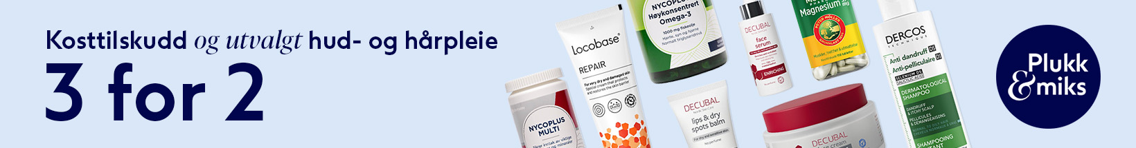 3 for 2 p&aring; kosttilskudd, hudpleie og h&aring;rpleie