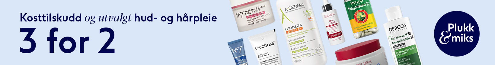 3 for 2 p&aring; kosttilskudd, hudpleie og h&aring;rpleie