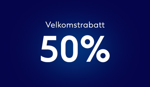 50% velkomstrabatt